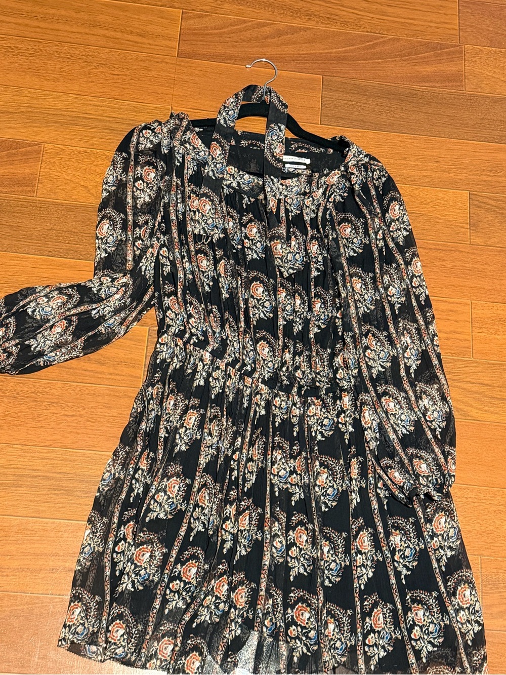 Isabel Marant etoile Black Floral Long-Sleeve Tiered Women's Dress